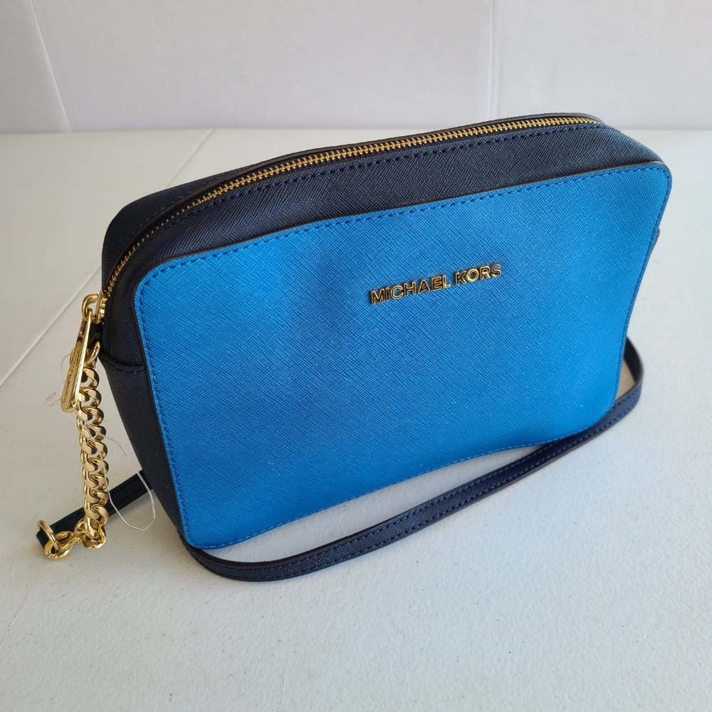 Michael Kors blue jet set leather bag